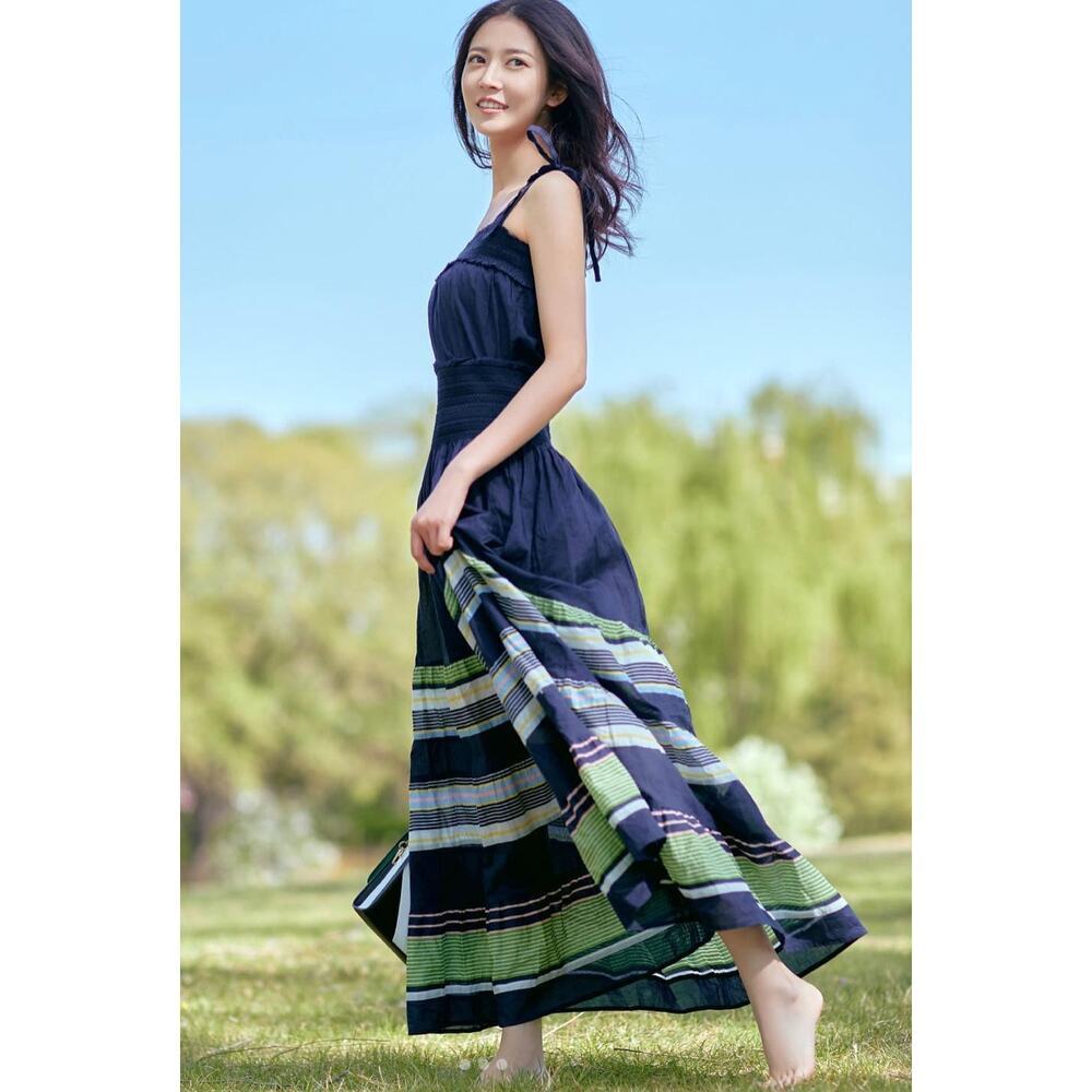 Tory Burch Smocked Sundress in Field Day Stripe Size Small NWT - Picture 3 of 14